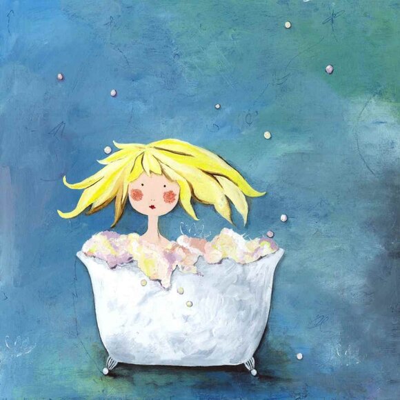 Canvas Print Girl in Bath 16 x16 - Picture 1 of 3